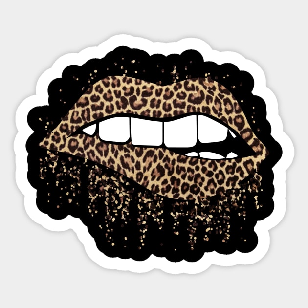Teeth Biting Lip Leopard Print Lips Sticker by StacysCellar